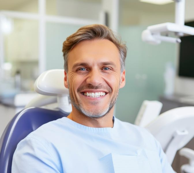 Man sitting in dental chair smiling