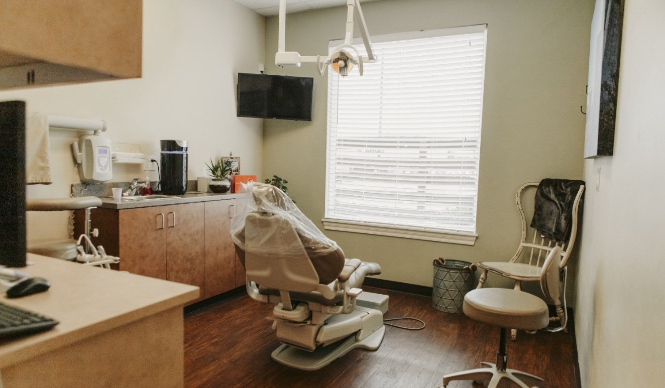 Back view of chair in dental treatment area