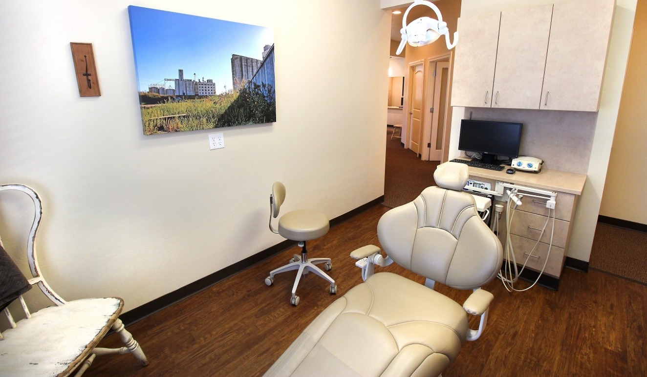 Shot of dental treatment area with empty chair