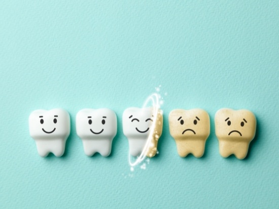 Teeth with faces being whitened